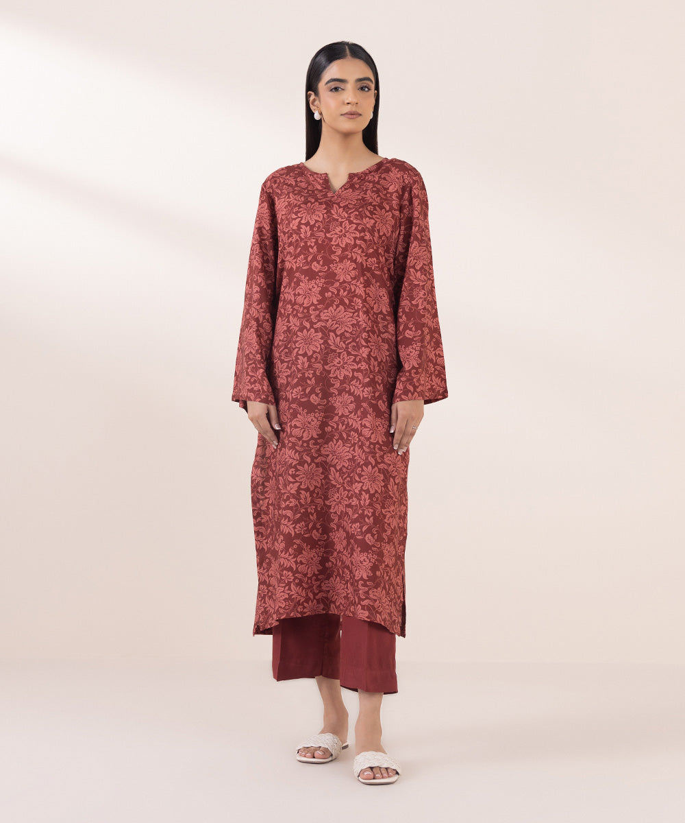 Women's Pret Linen Red Printed A-Line Shirt