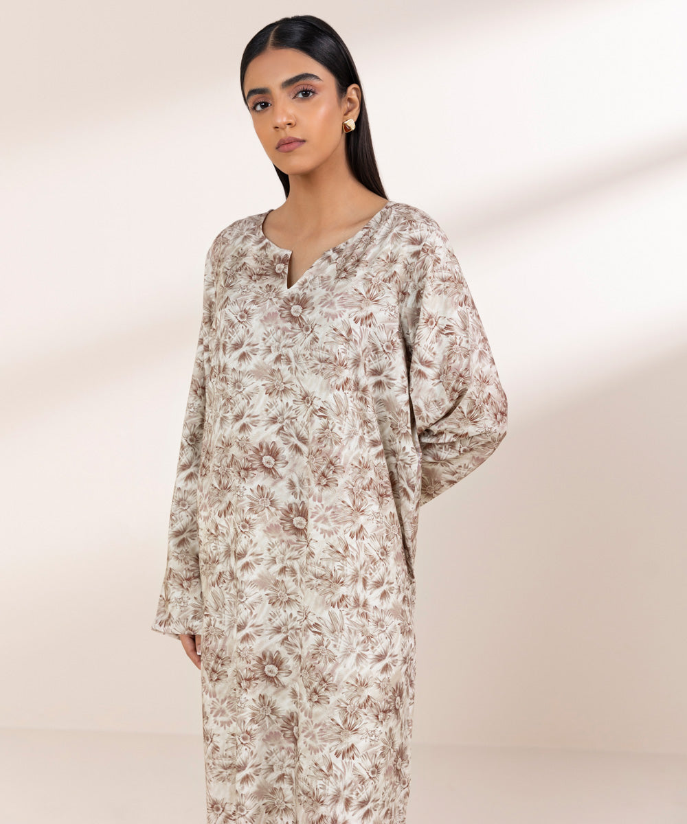 Women's Pret Linen Brown Printed Straight Shirt