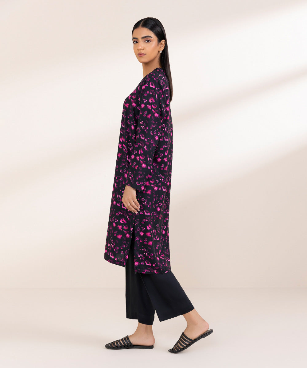 Women's Pret Linen Black Printed Straight Shirt