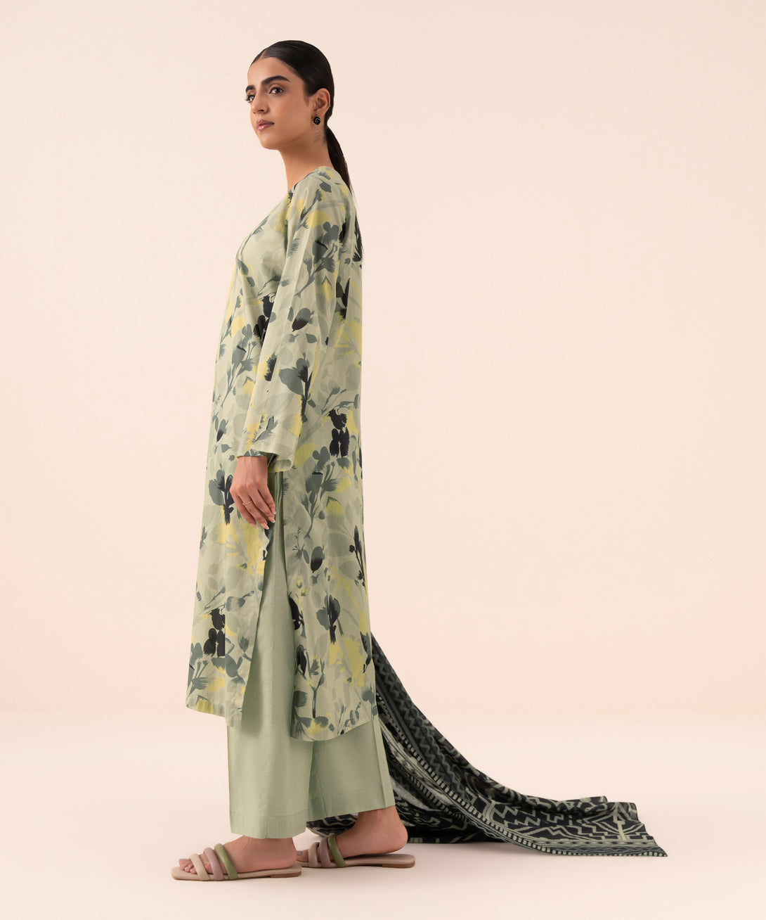 Women's Unstitched Cotton Printed Multi Three Piece Suit
