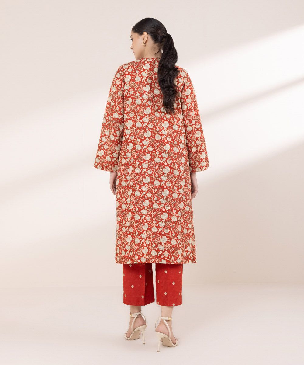 Women's Pret Khaddar Embroidered Red A-Line Shirt