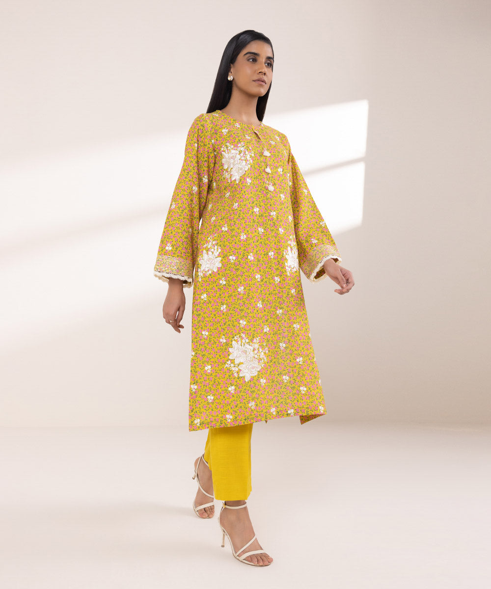 Women's Pret Khaddar Embroidered Golden Yellow A-Line Shirt