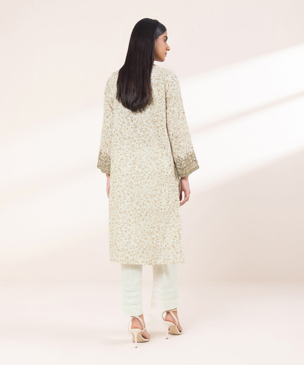 Women's Pret Khaddar Embroidered Off White A-Line Shirt