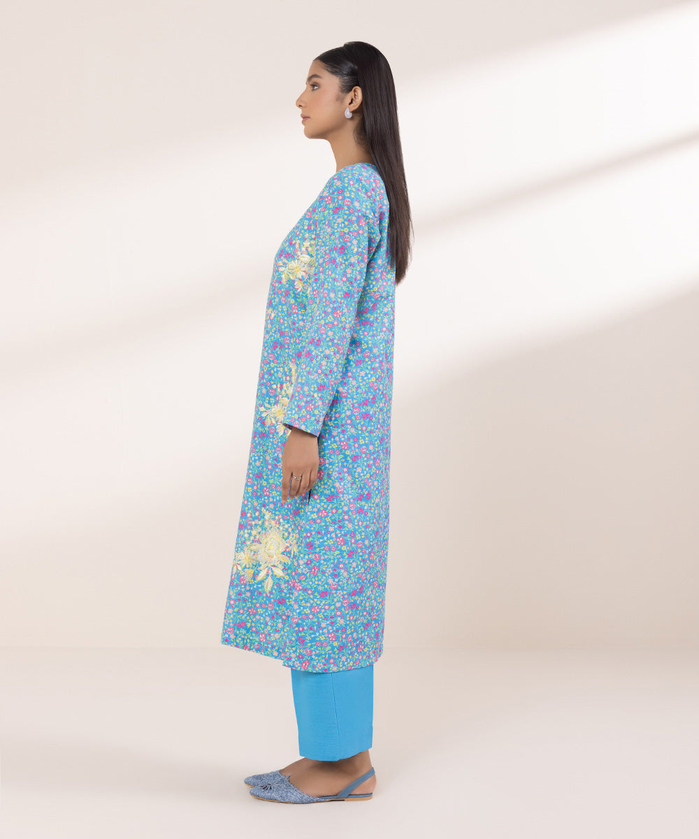 Women's Pret Khaddar Embroidered Blue  A-Line Shirt