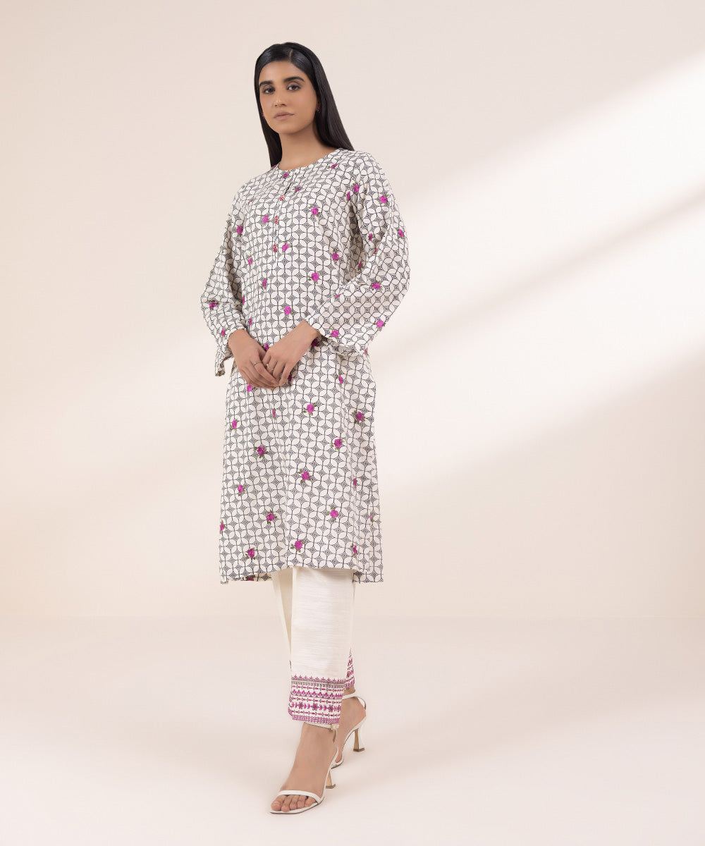 Women's Pret Khaddar Embroidered Cream White A-Line Shirt