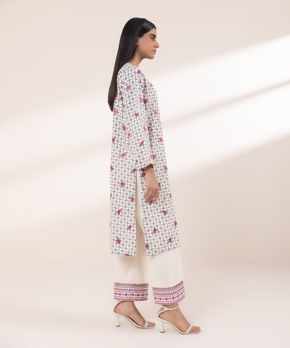 Women's Pret Khaddar Embroidered Cream White A-Line Shirt