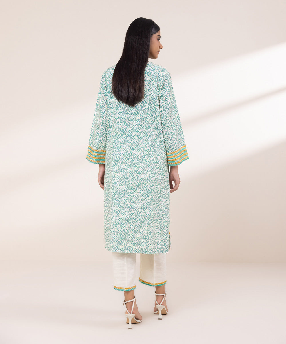 Women's Pret Khaddar Embroidered Off White And Mint Green A-Line Shirt