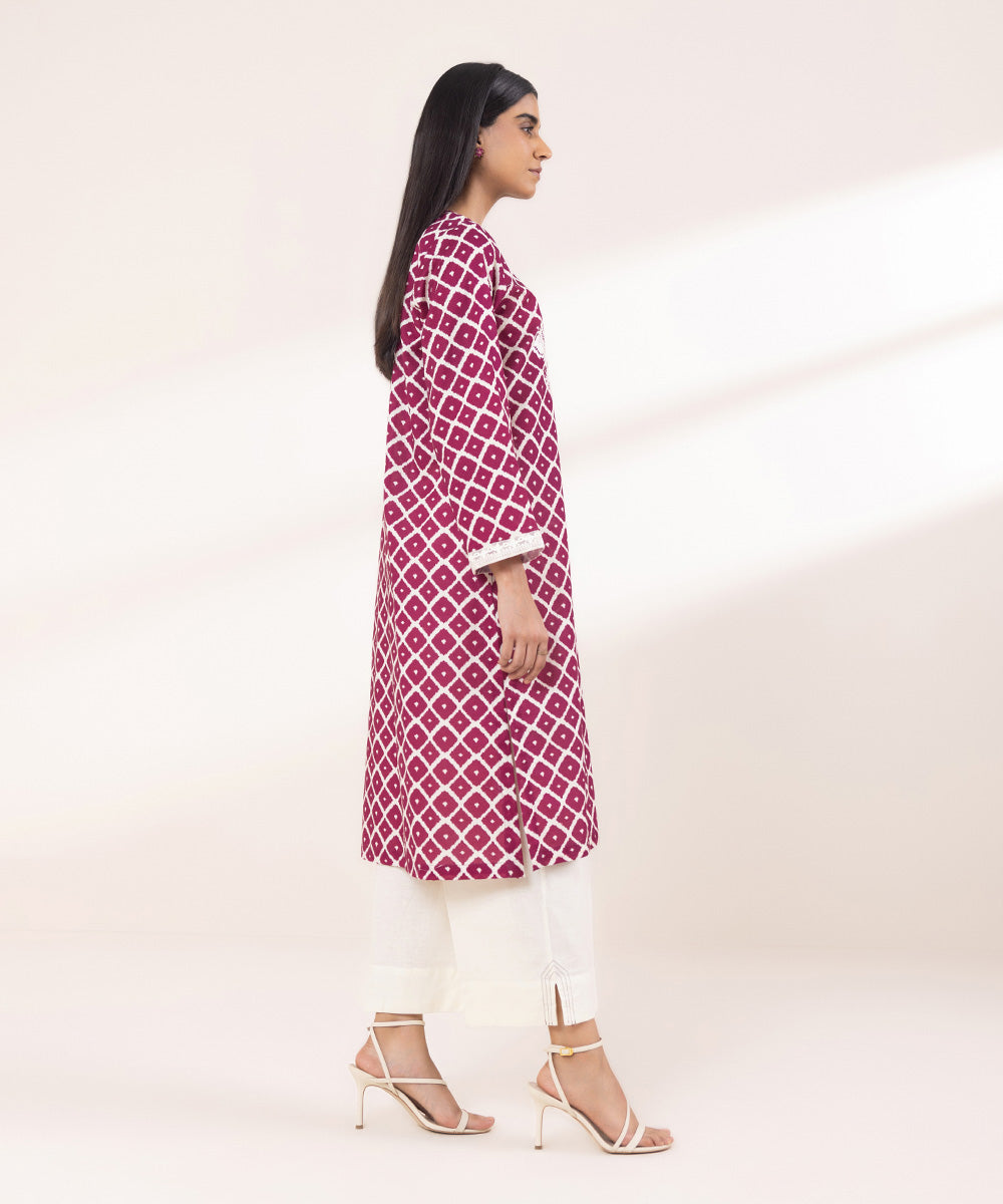 Women's Pret Khaddar Embroidered Magenta A-Line Shirt