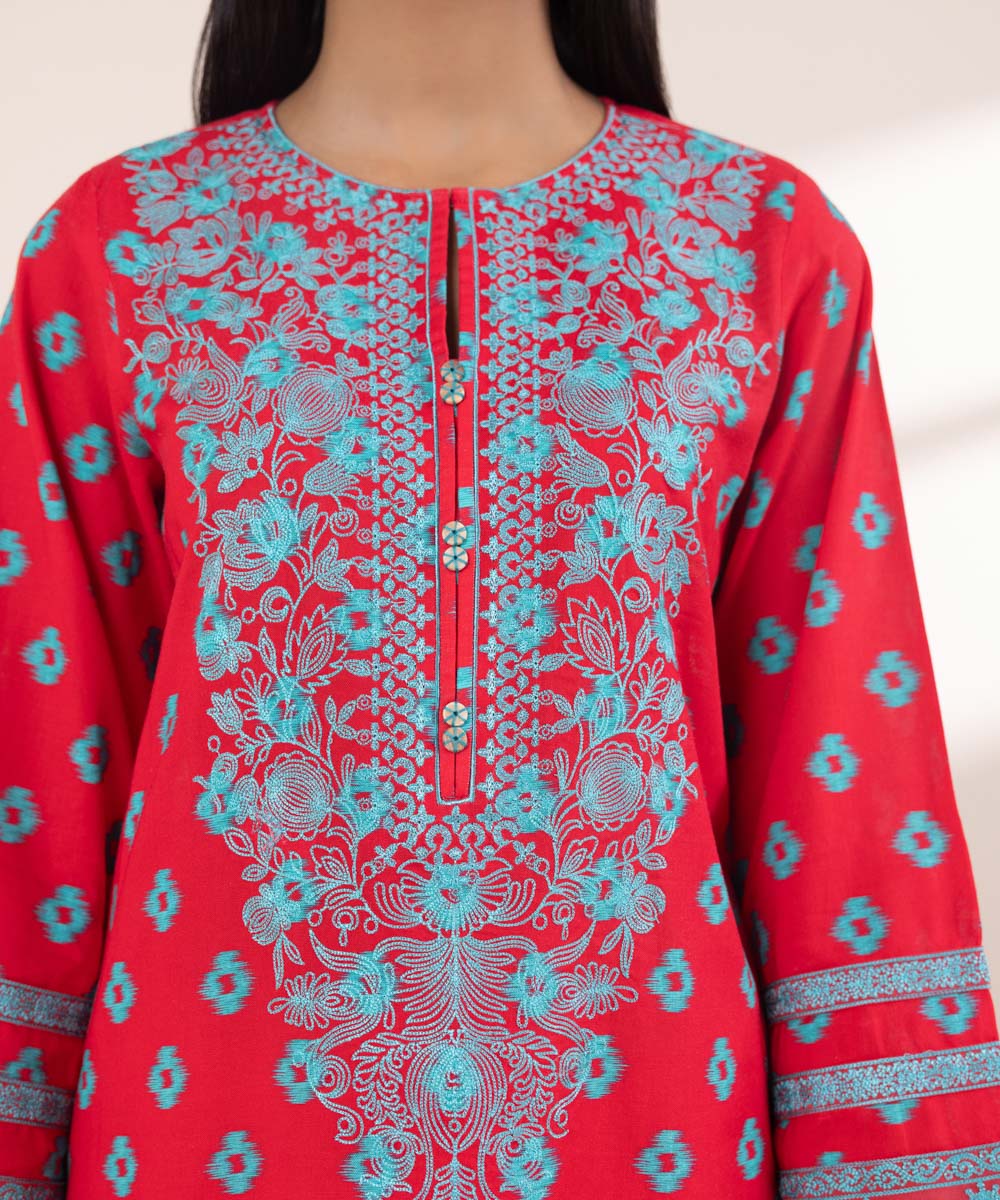 Women's Pret Khaddar Embroidered Pinkish Red Straight Shirt