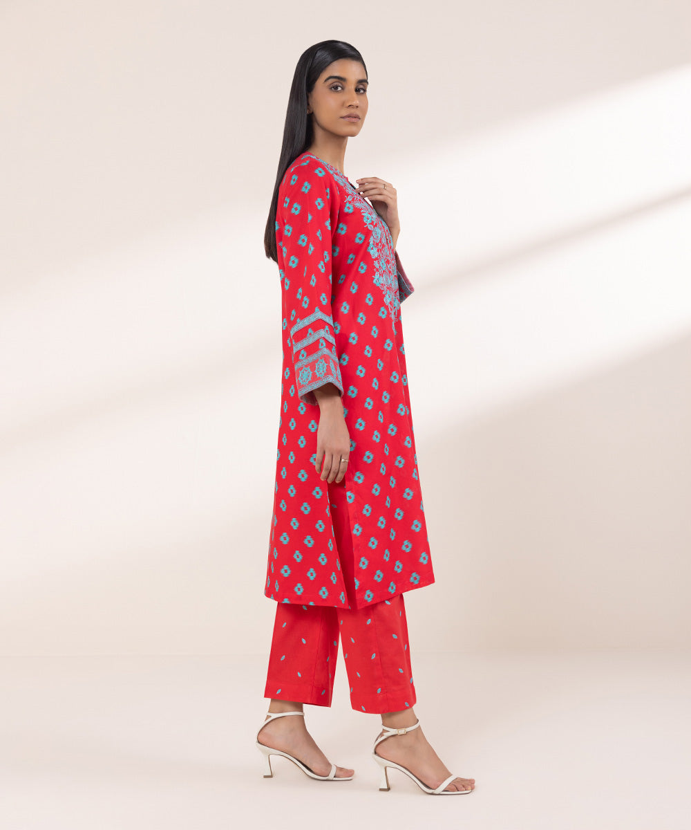 Women's Pret Khaddar Embroidered Pinkish Red Straight Shirt