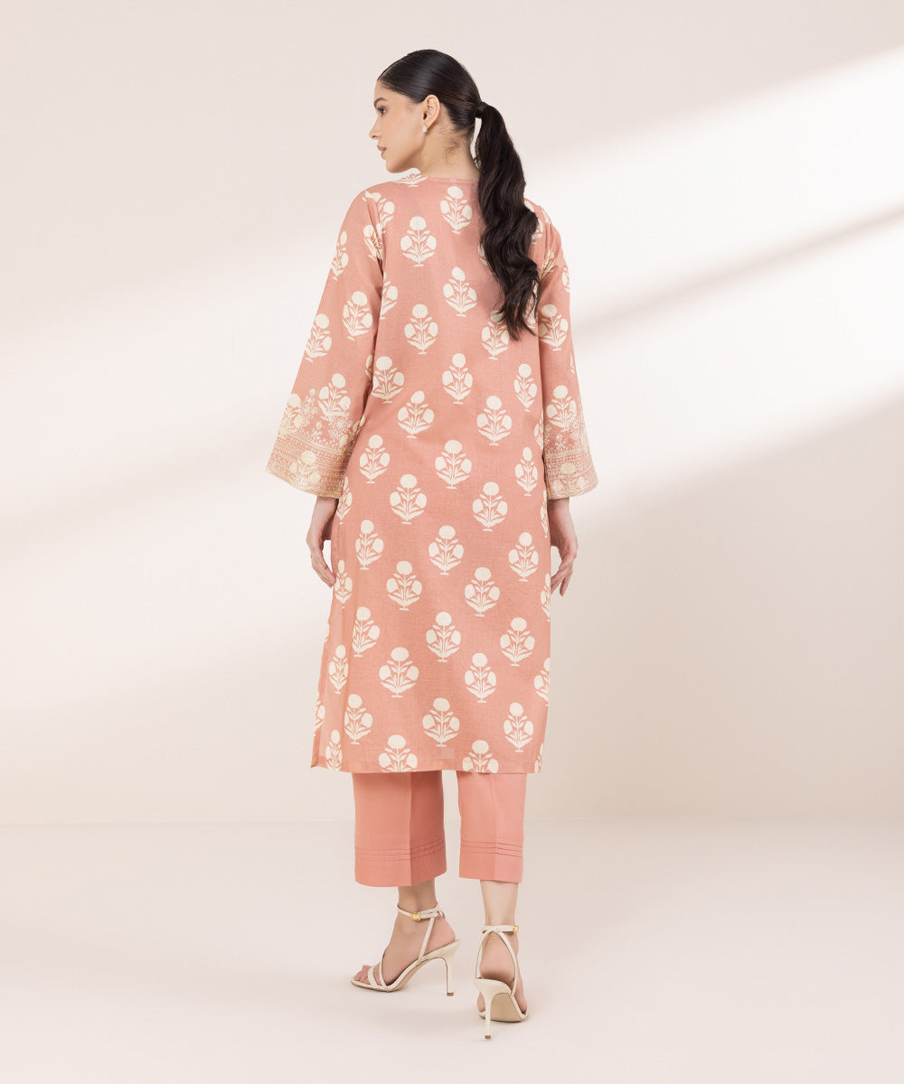 Women's Pret Khaddar Embroidered Tea Pink Straight Shirt