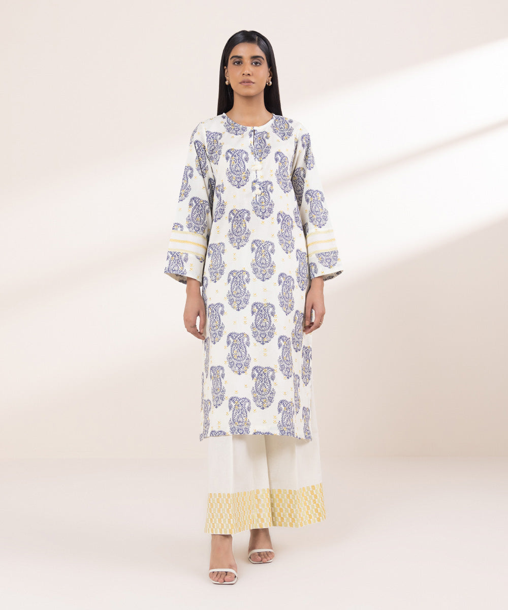 Women's Pret Khaddar Embroidered Off White A-Line Shirt