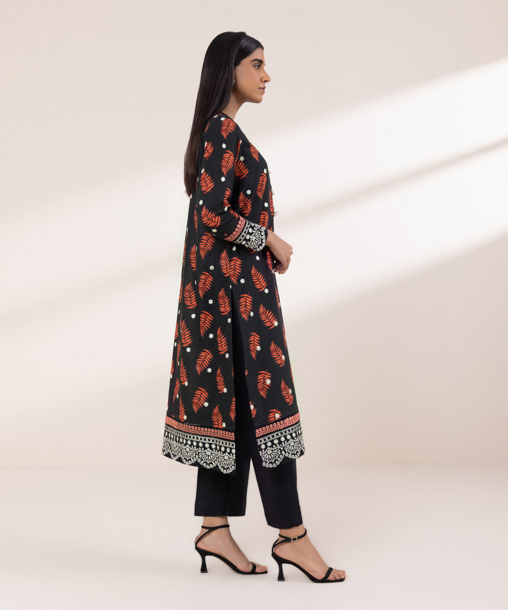 Women's Pret Khaddar Embroidered Black A-Line Shirt