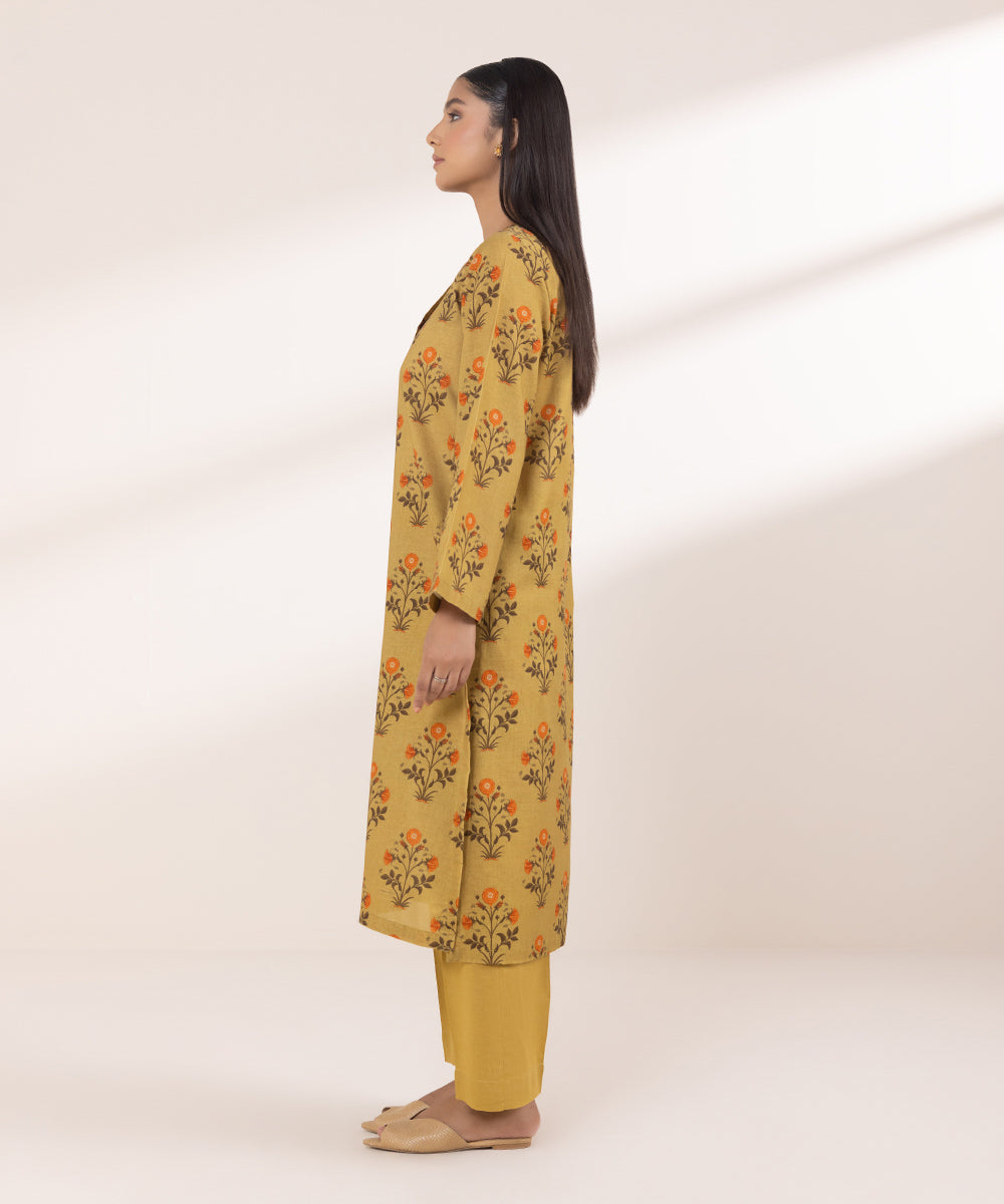 Women's Pret Khaddar Printed Mustard Brown A-Line Shirt