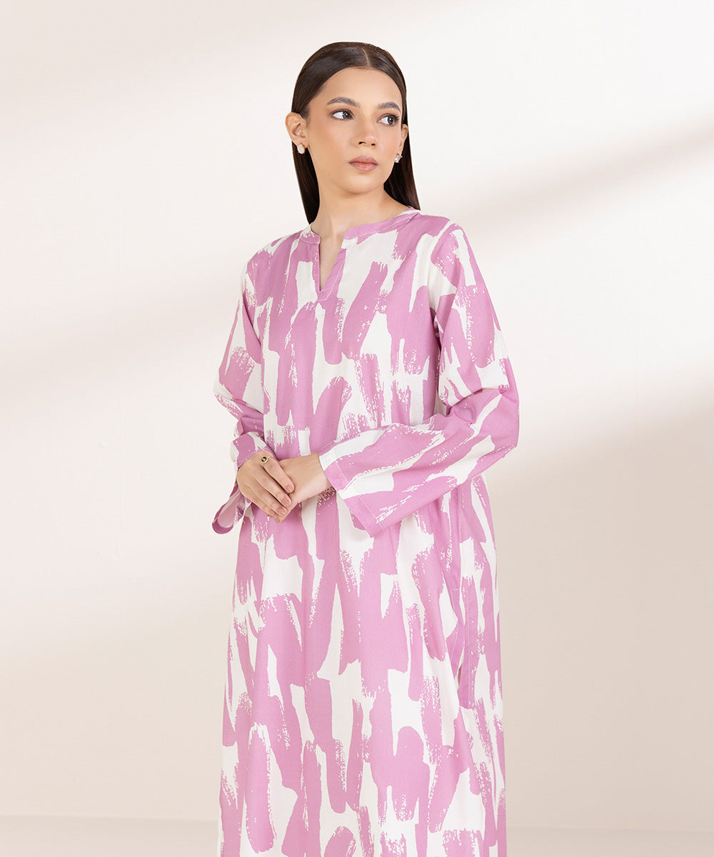 Women's Pret Cotton Viscose Printed Blush Pink A-Line Shirt