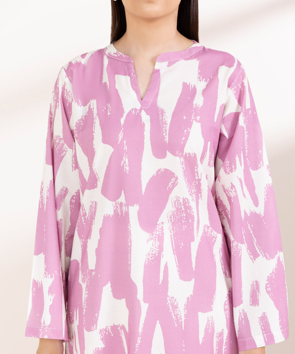 Women's Pret Cotton Viscose Printed Blush Pink A-Line Shirt