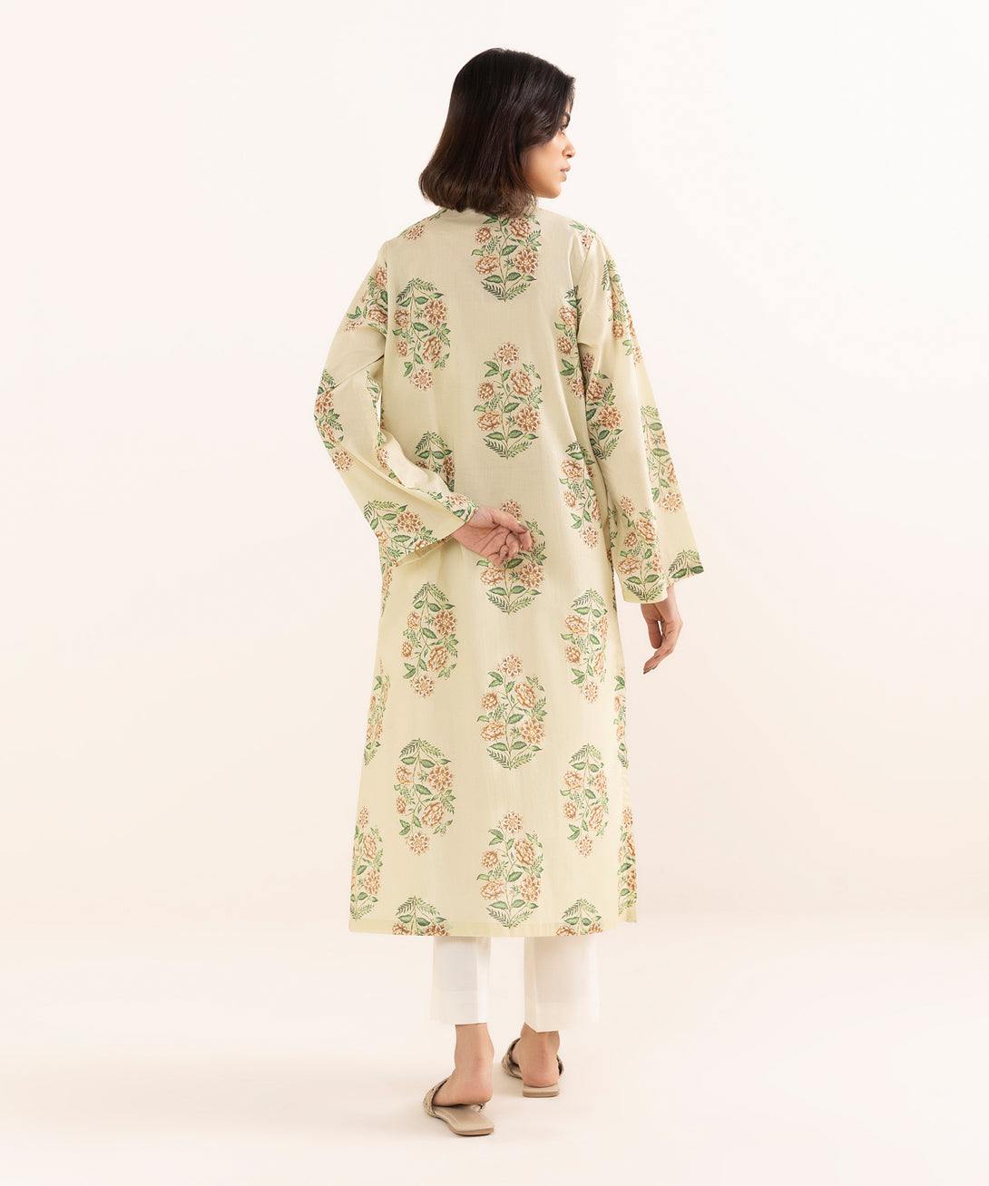 Women's RTW Lawn Beige Printed A-Line Shirt