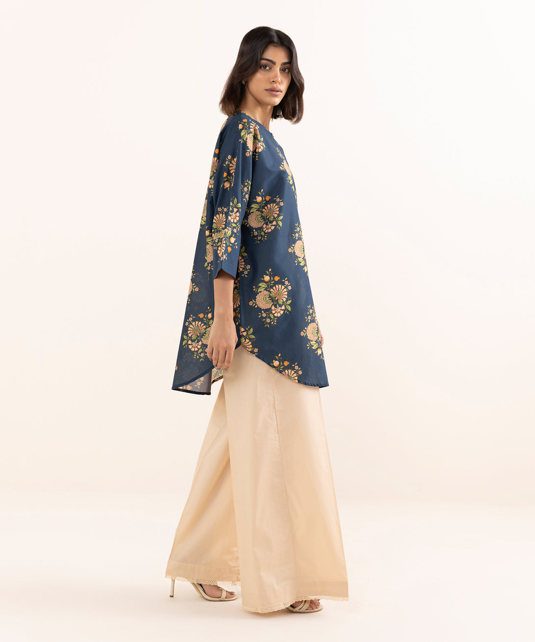 Women's RTW Lawn Blue Printed Drop Shoulder Shirt