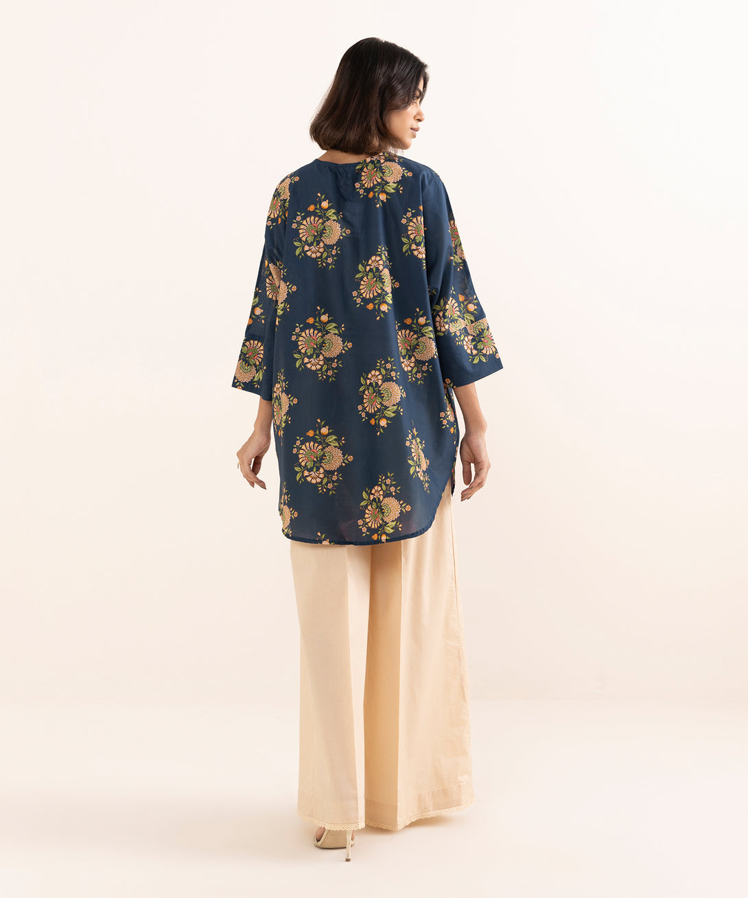 Women's RTW Lawn Blue Printed Drop Shoulder Shirt