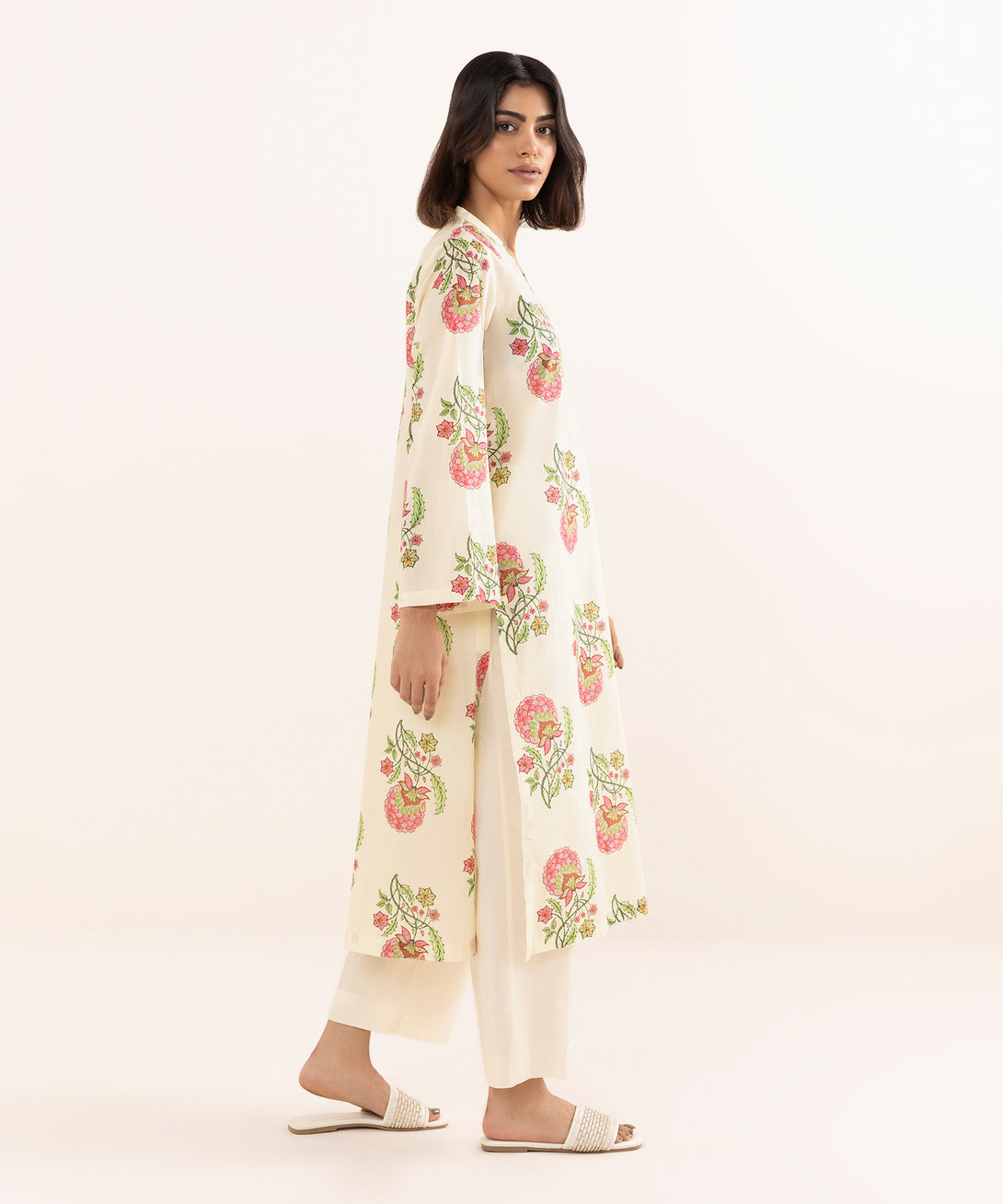 Women's RTW Lawn Off White Printed A-Line Shirt