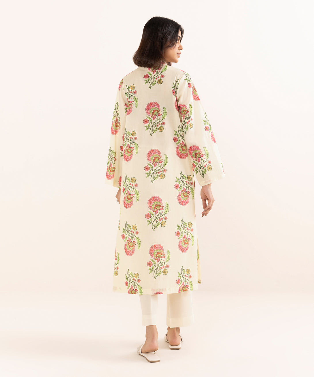 Women's RTW Lawn Off White Printed A-Line Shirt