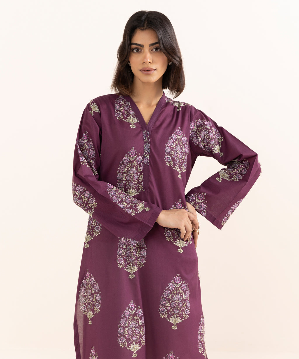 Women's RTW Lawn Purple Printed A-Line Shirt