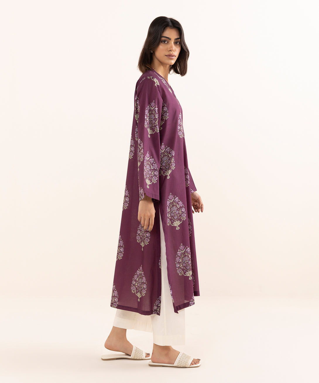 Women's RTW Lawn Purple Printed A-Line Shirt