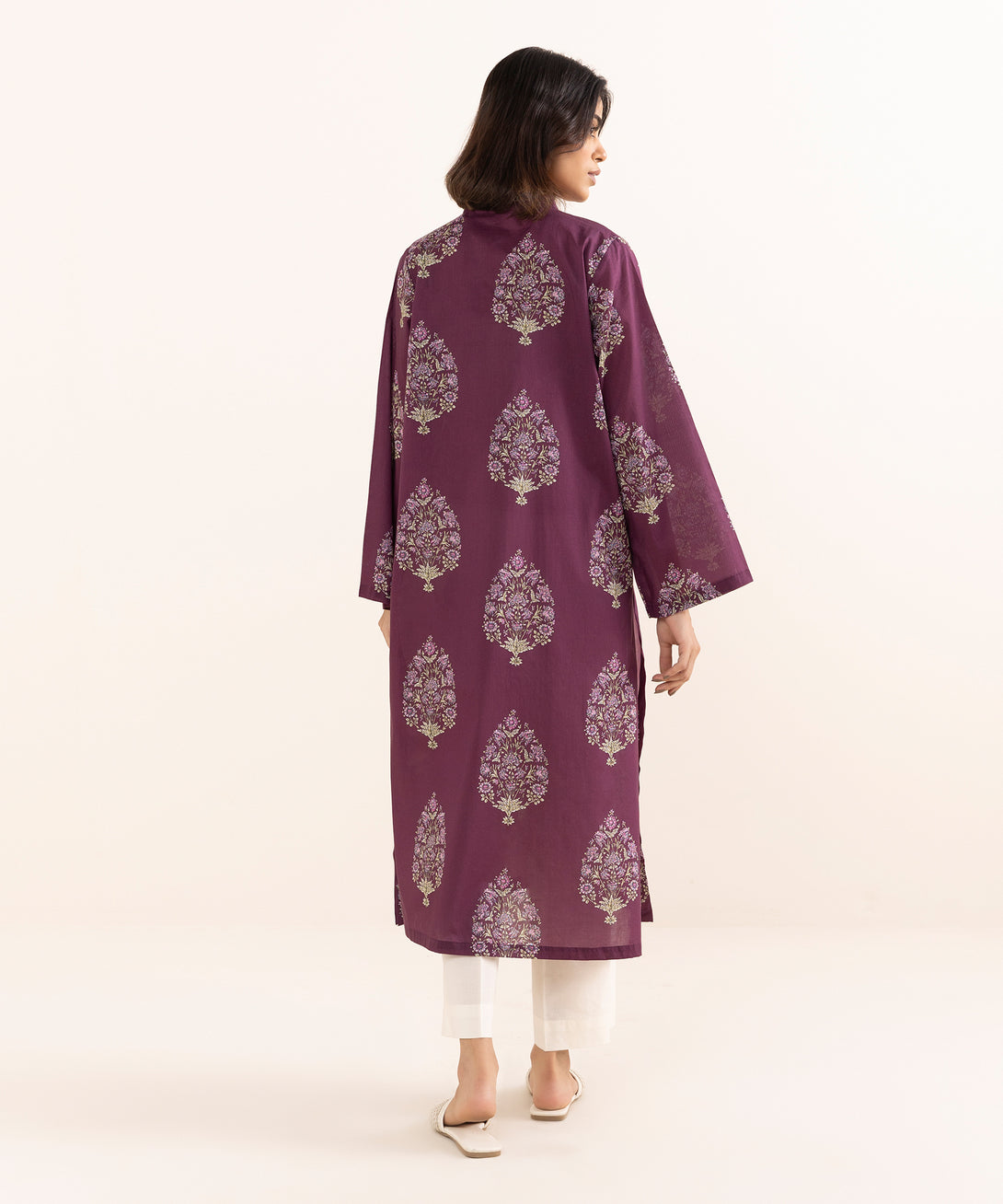 Women's RTW Lawn Purple Printed A-Line Shirt