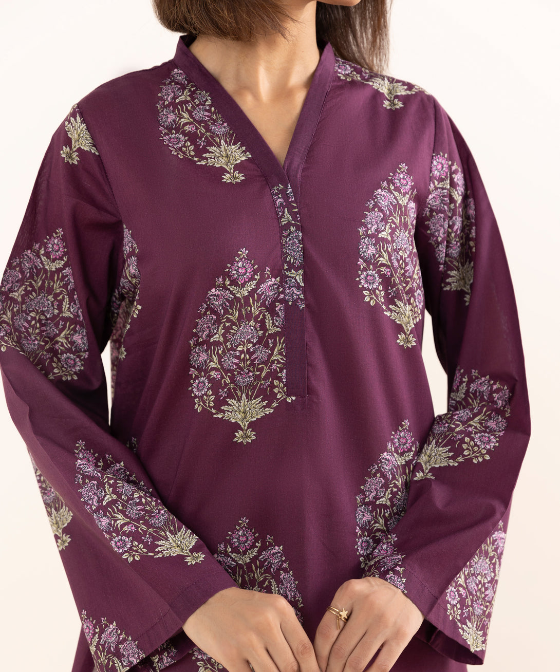 Women's RTW Lawn Purple Printed A-Line Shirt