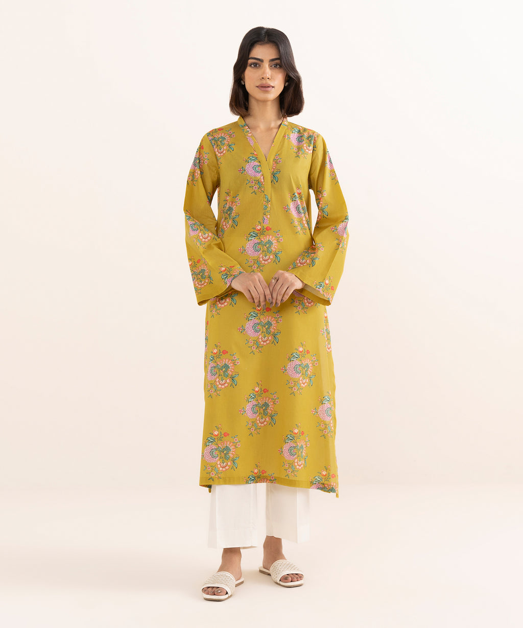 Women's RTW Lawn Yellow Printed A-Line Shirt