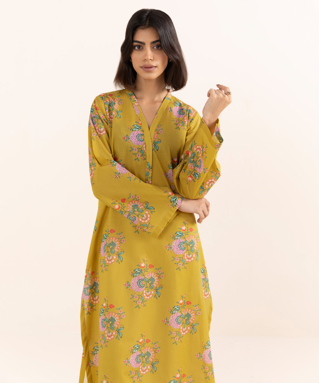 Women's RTW Lawn Yellow Printed A-Line Shirt
