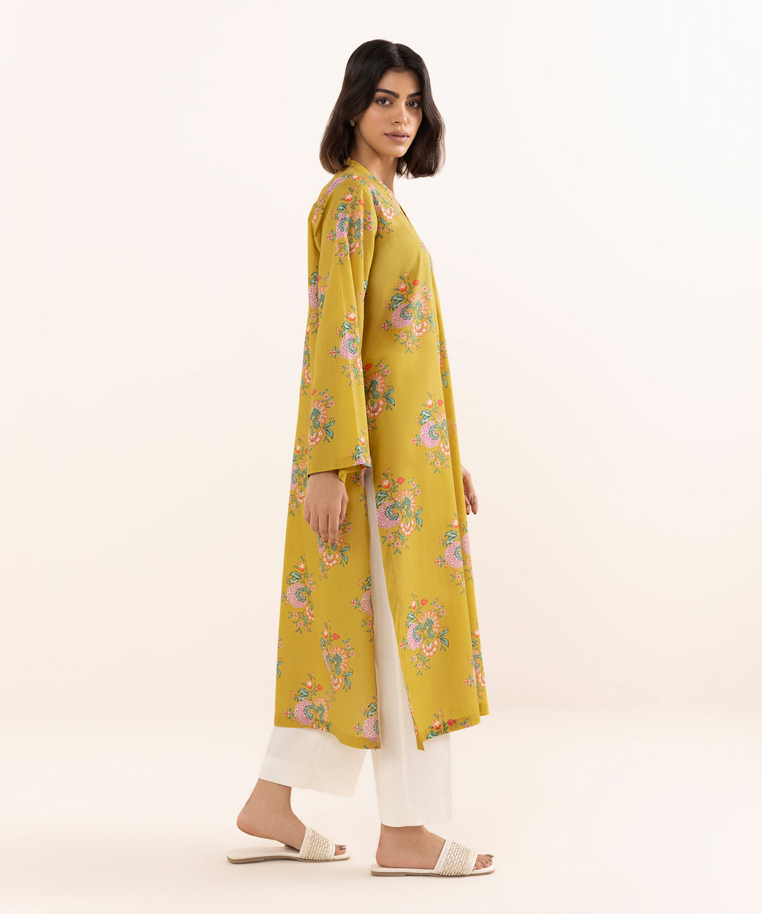 Women's RTW Lawn Yellow Printed A-Line Shirt