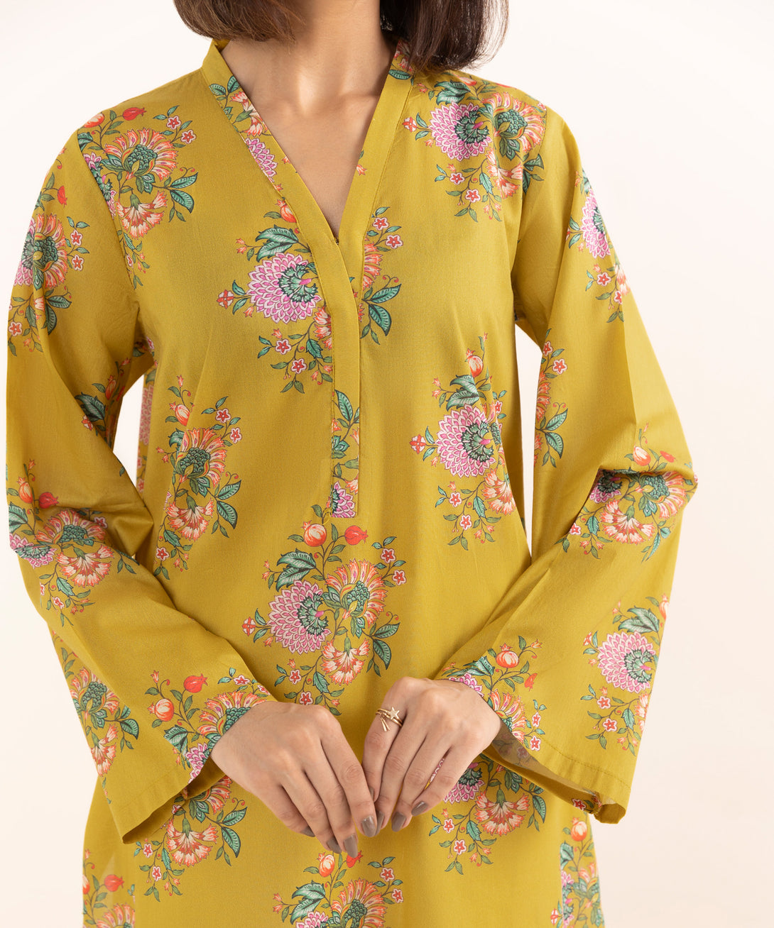 Women's RTW Lawn Yellow Printed A-Line Shirt