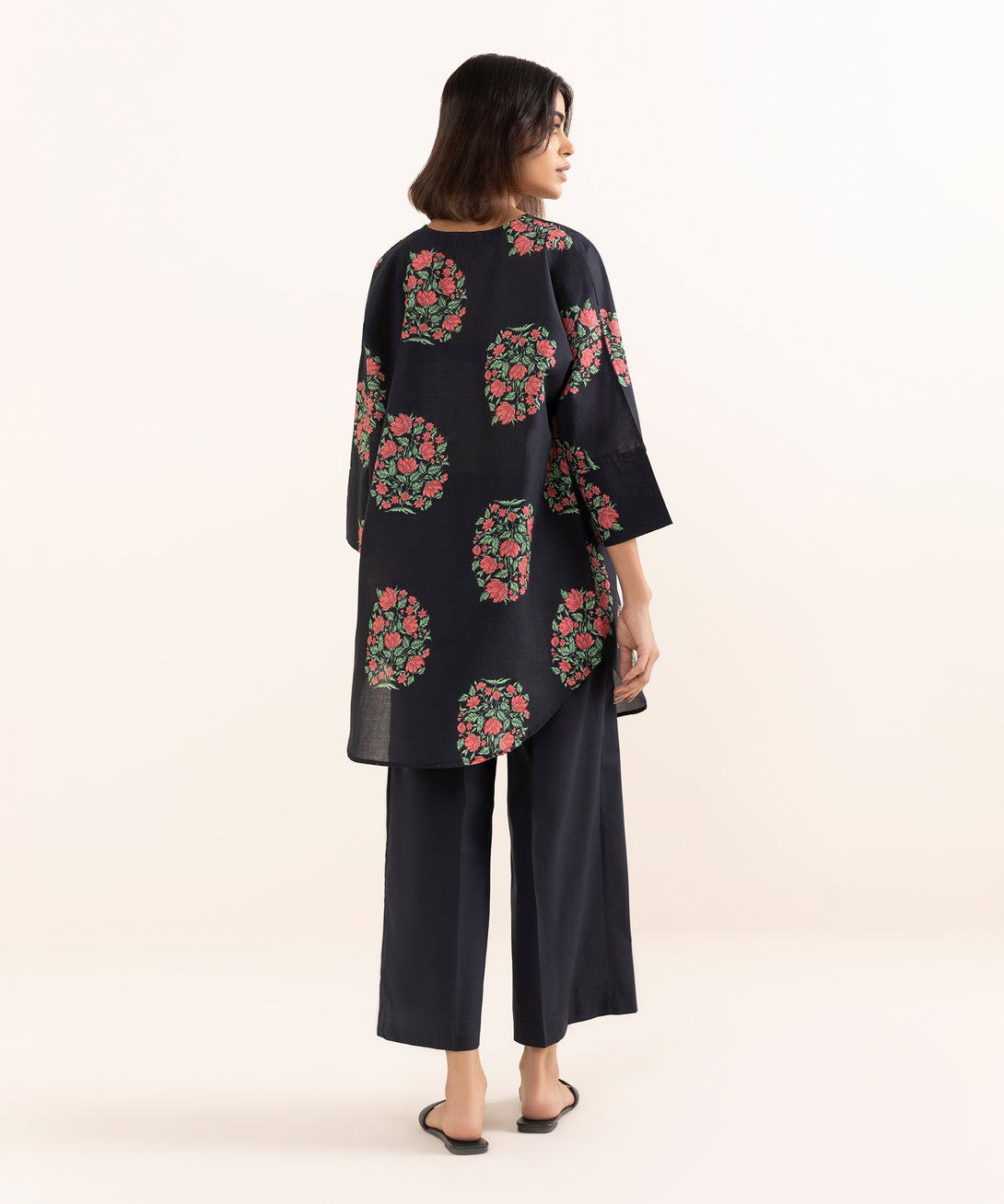 Women's RTW Lawn Black Printed Drop Shoulder Shirt