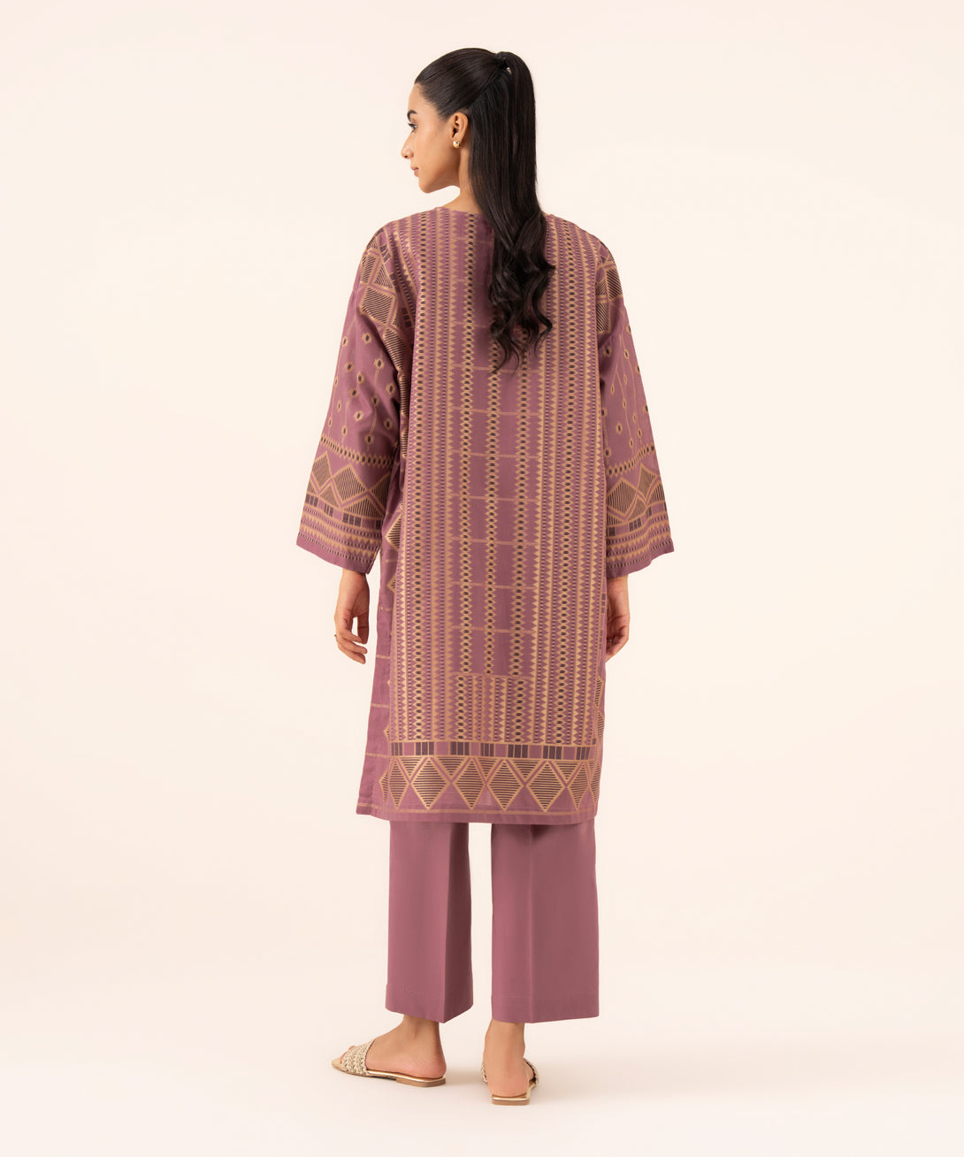 Women's RTW Extra Weft Jacquard Coral Pink Solid Boxy Shirt