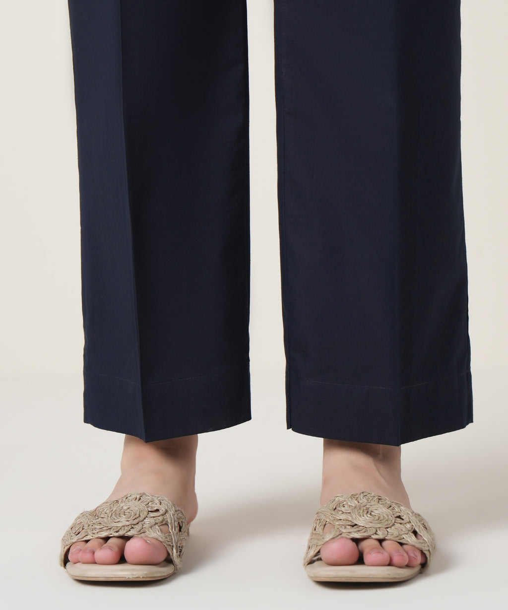 Women's RTW Cambric Blue Solid Trousers