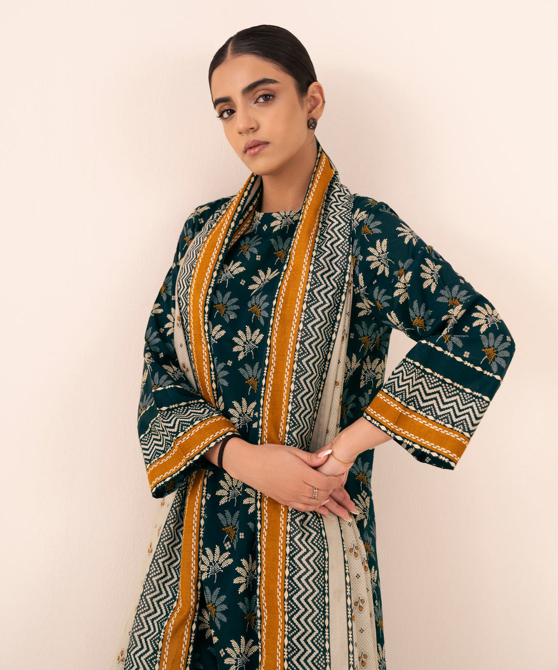 Women's Unstitched Cotton Printed Multi Three Piece Suit