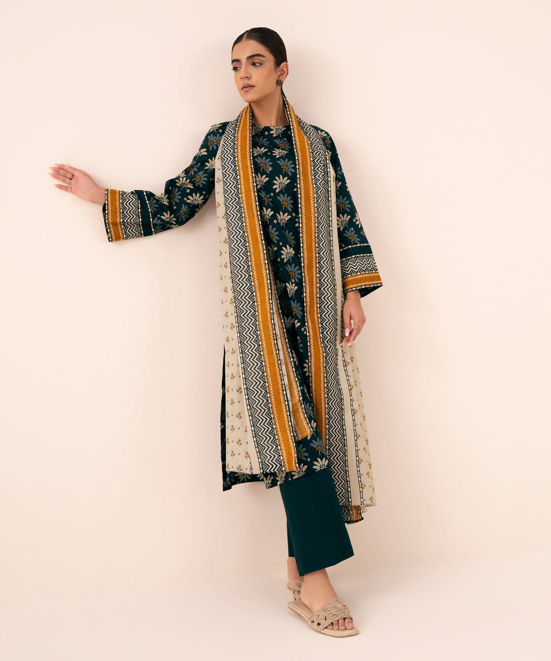 Women's Unstitched Cotton Printed Multi Three Piece Suit