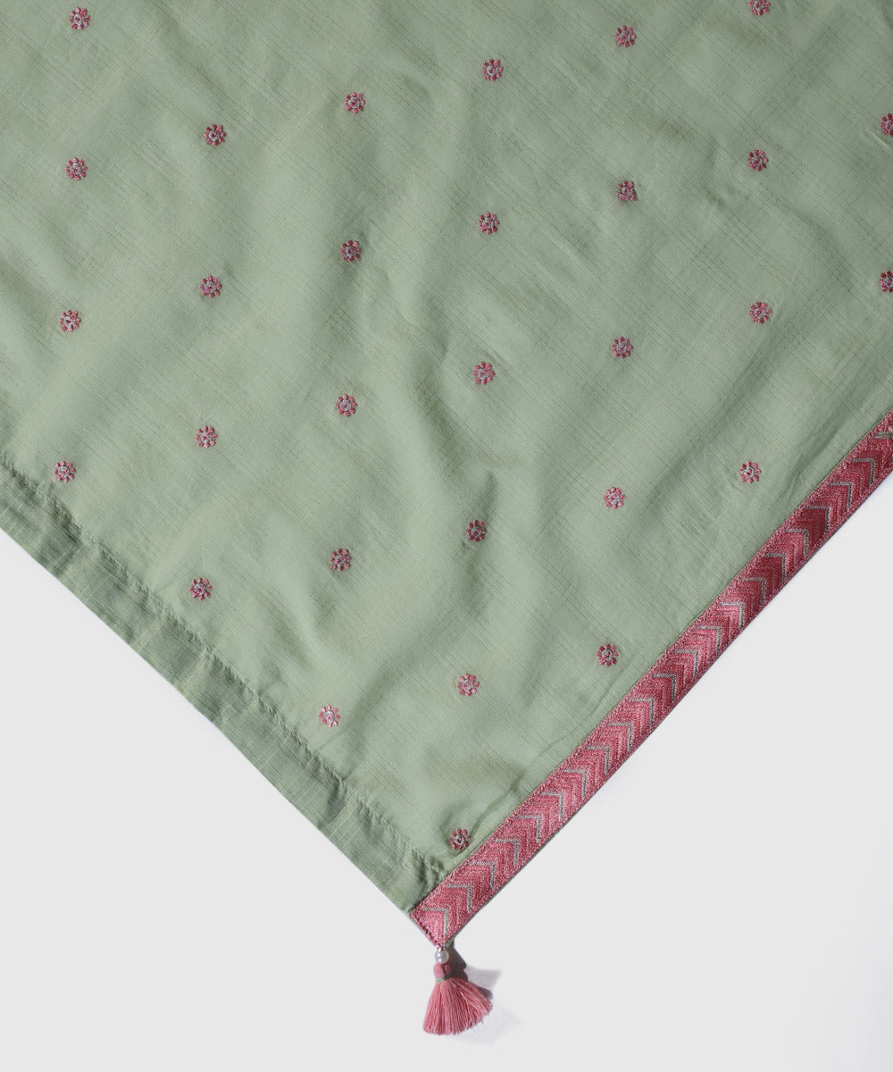 Textured Voile Green Embroidered Dupatta