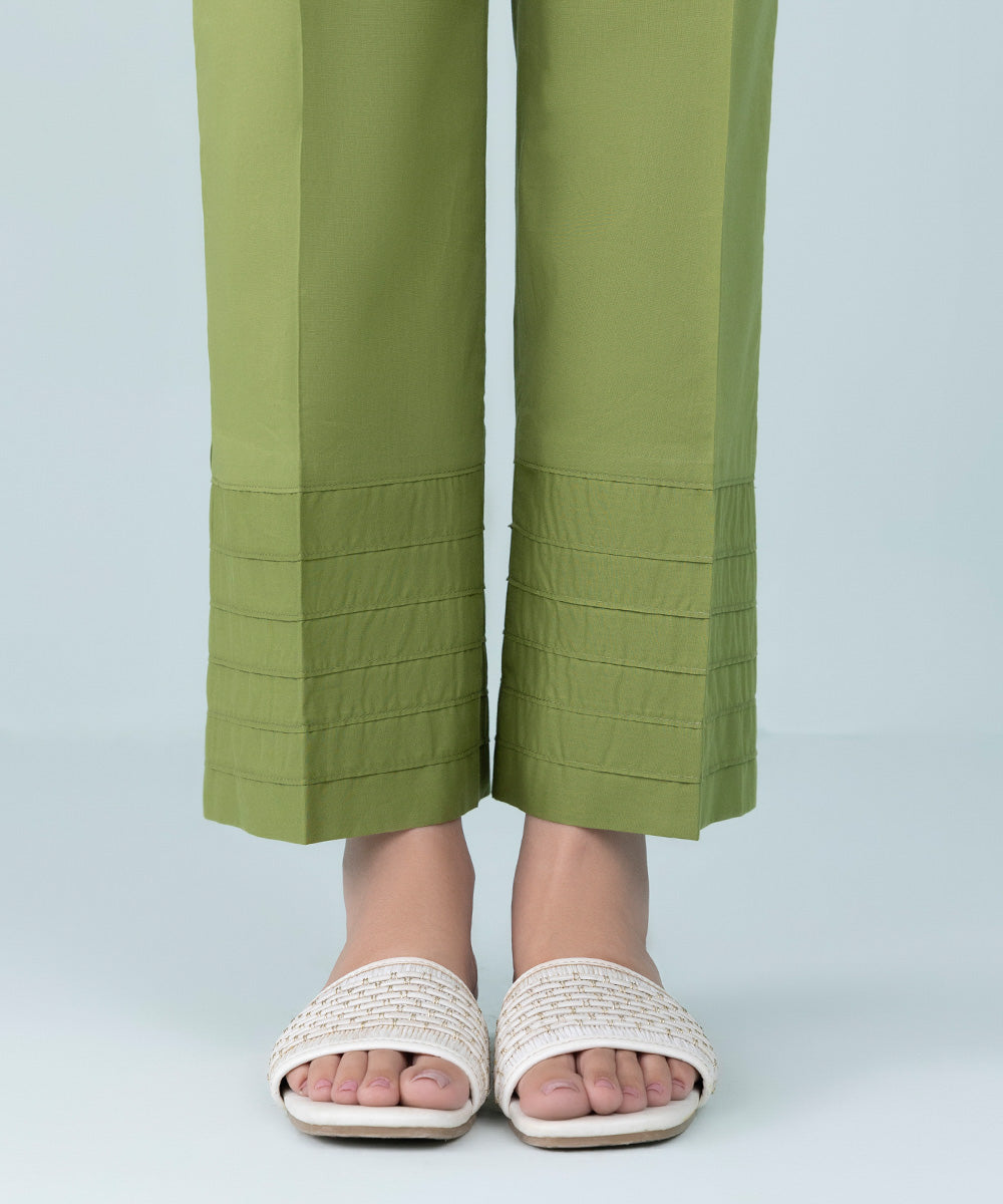 Women's Pret Cambric Grass Green Dyed Straight Pants