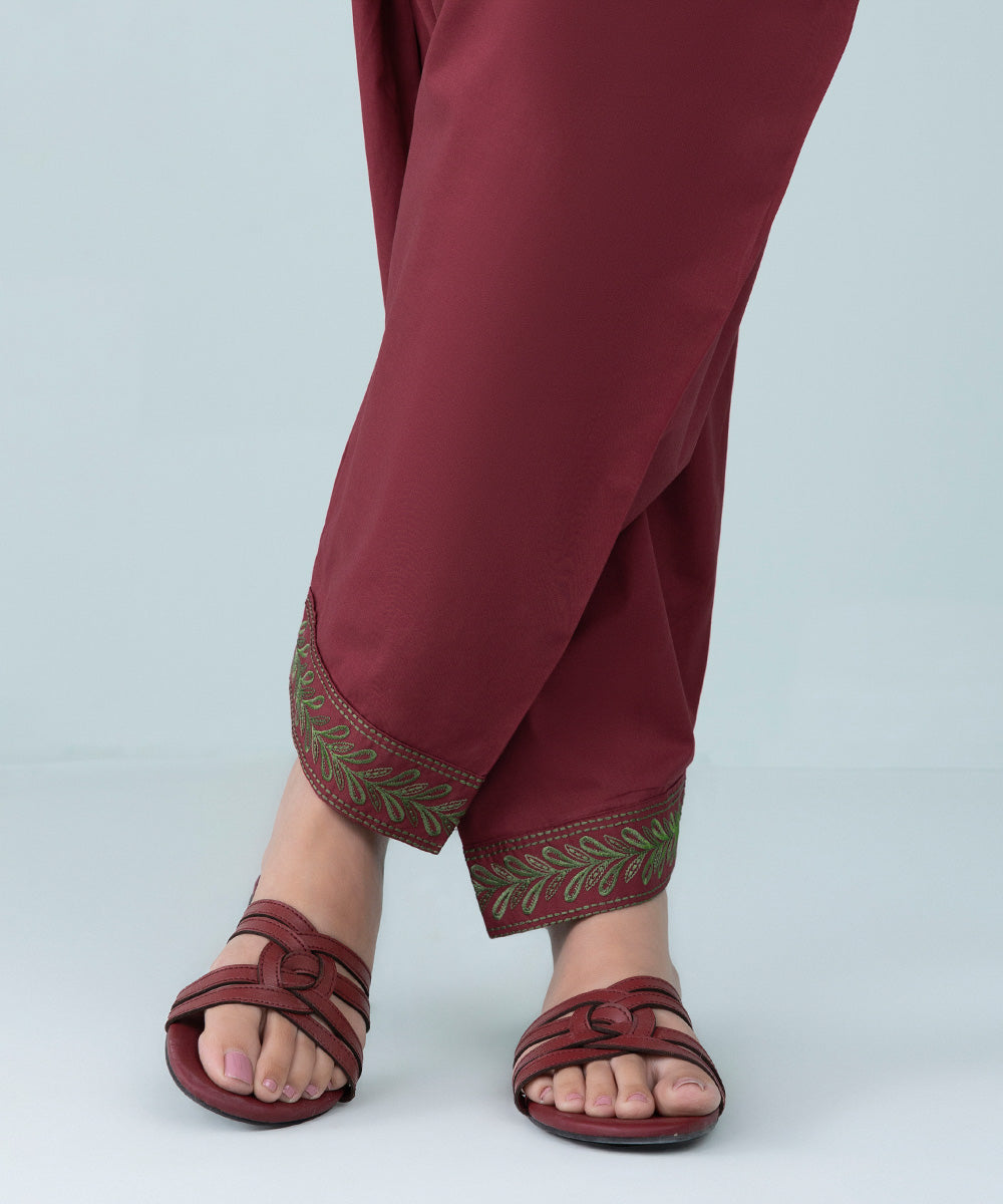 Women's Pret Cambric Embroidered Deep Red Shalwar