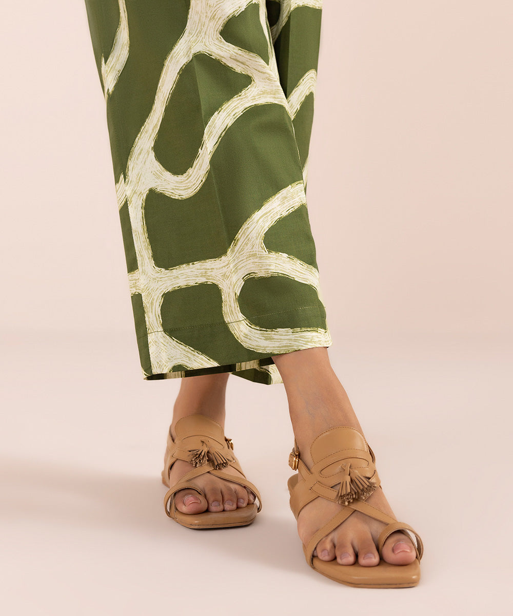 Women's Pret Stretch Lawn Green Printed Straight Pants