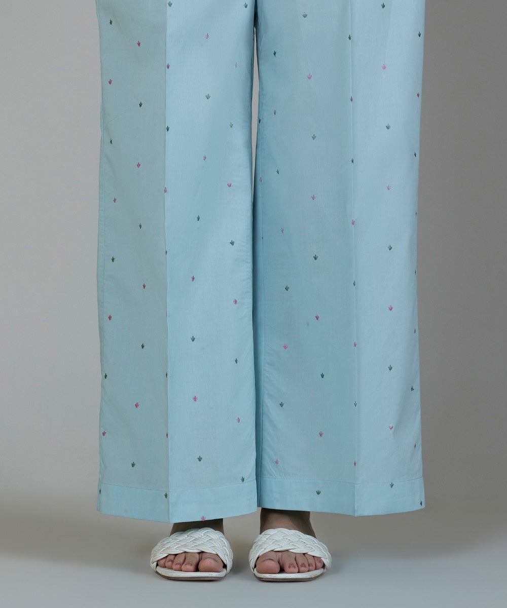 Women's Pret Poplin Embroidered Blue Culottes