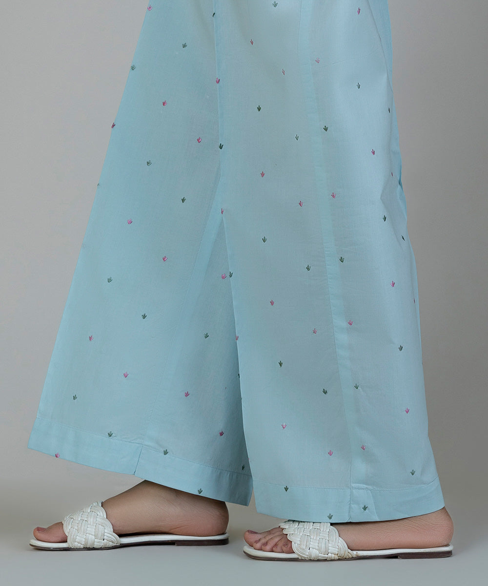 Women's Pret Poplin Embroidered Blue Culottes