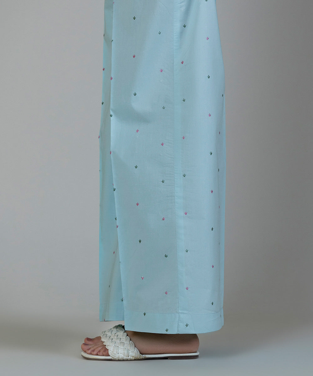 Women's Pret Poplin Embroidered Blue Culottes