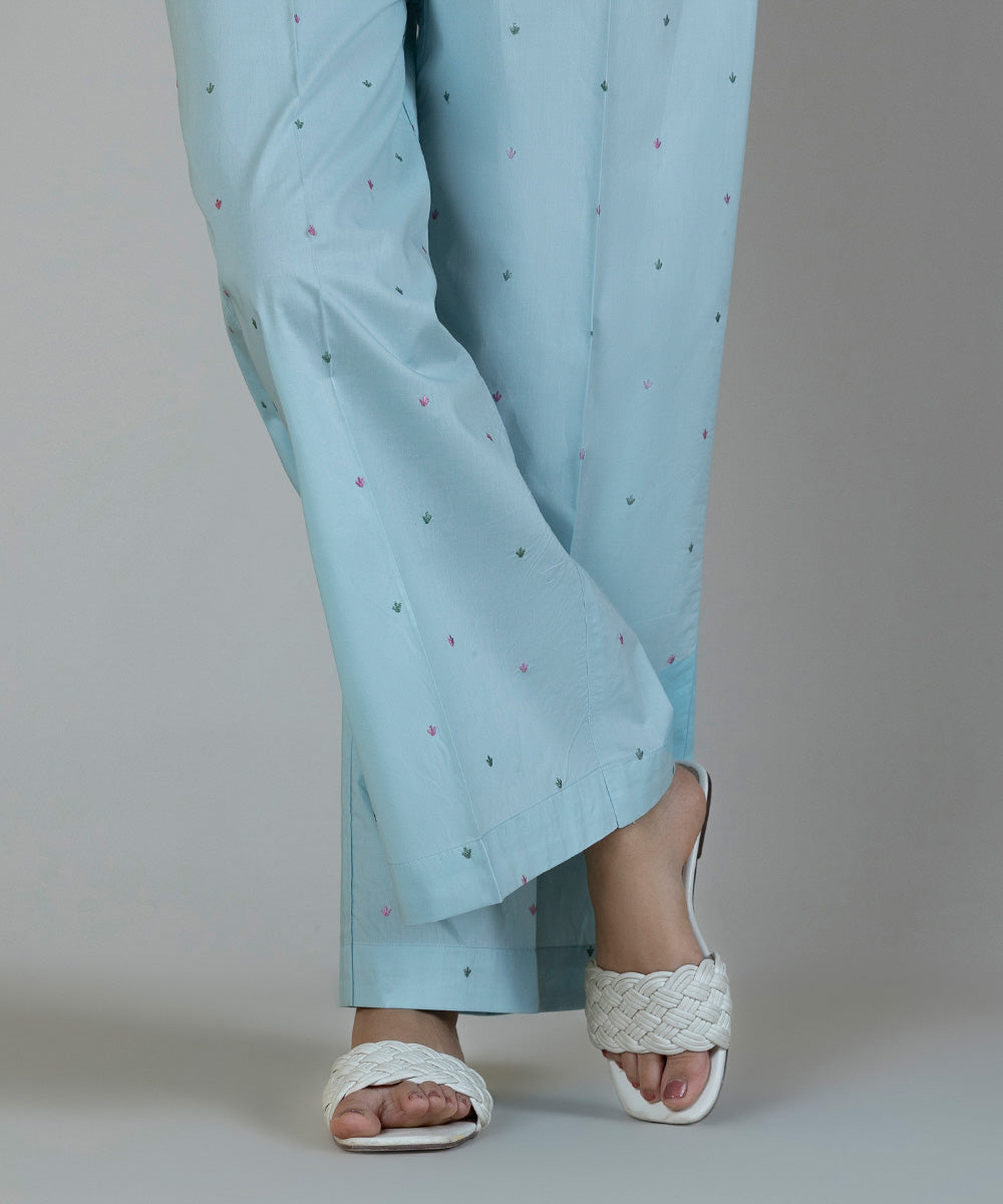 Women's Pret Poplin Embroidered Blue Culottes