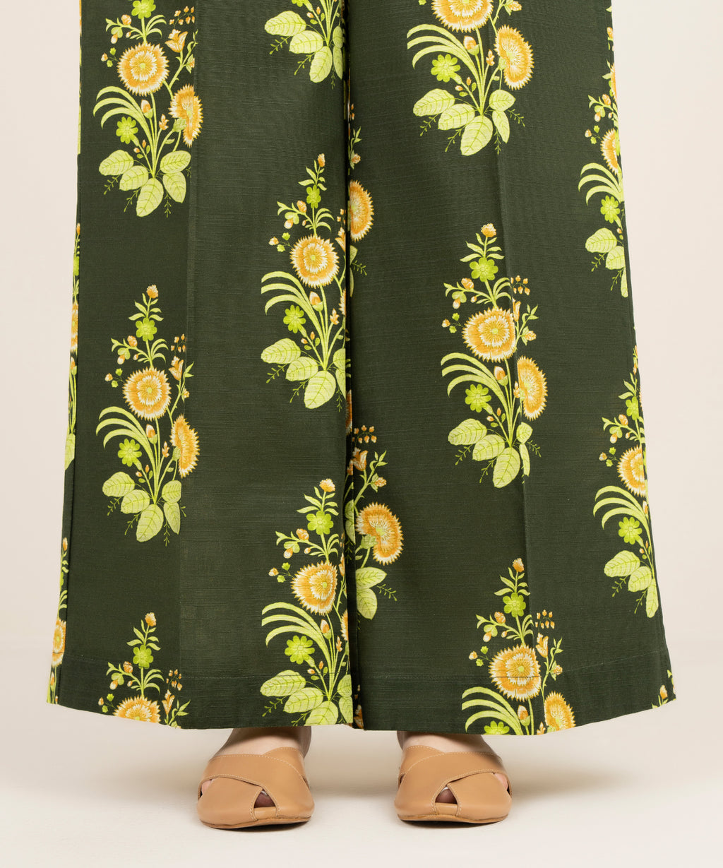 Women's RTW Cambric Green Printed Flared Pants