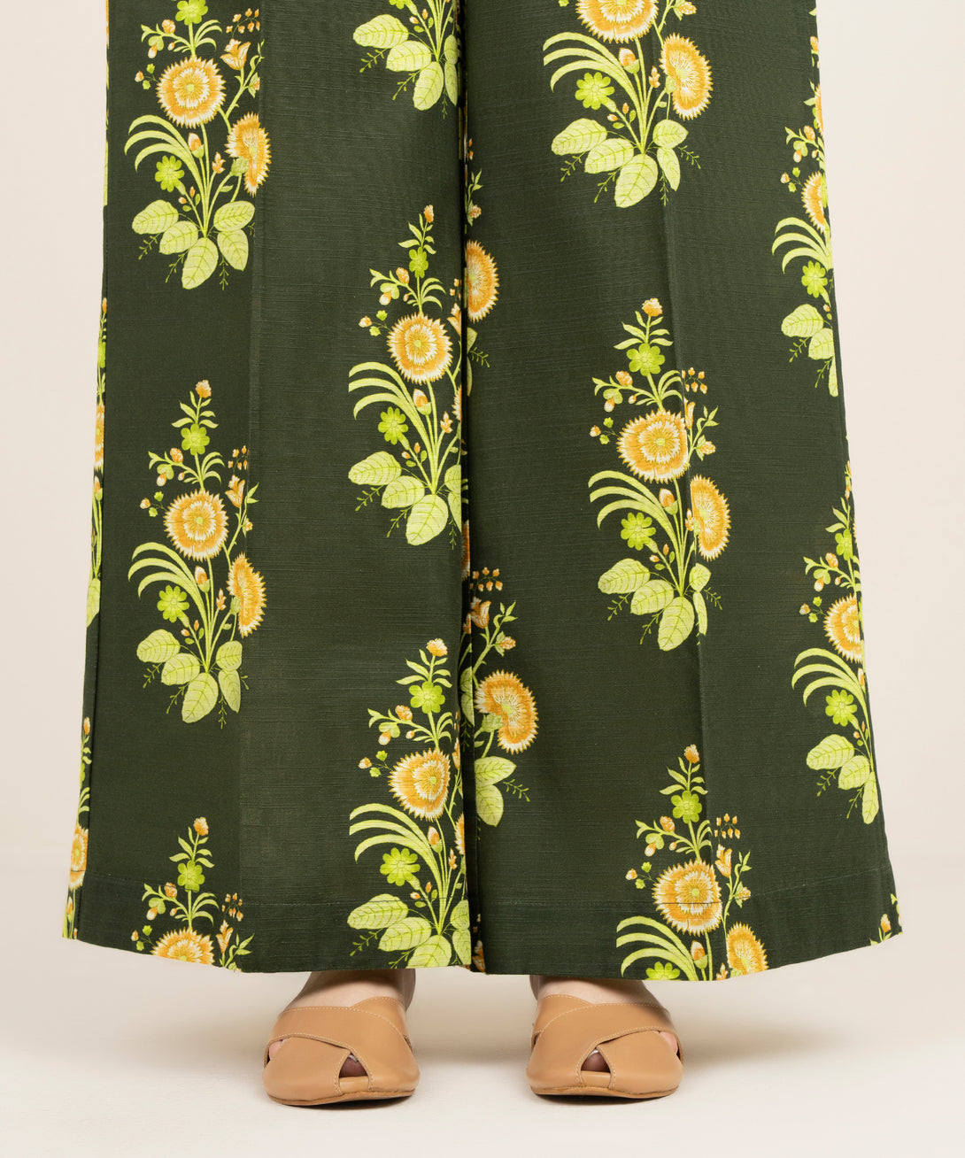 Women's RTW Cambric Green Printed Flared Pants