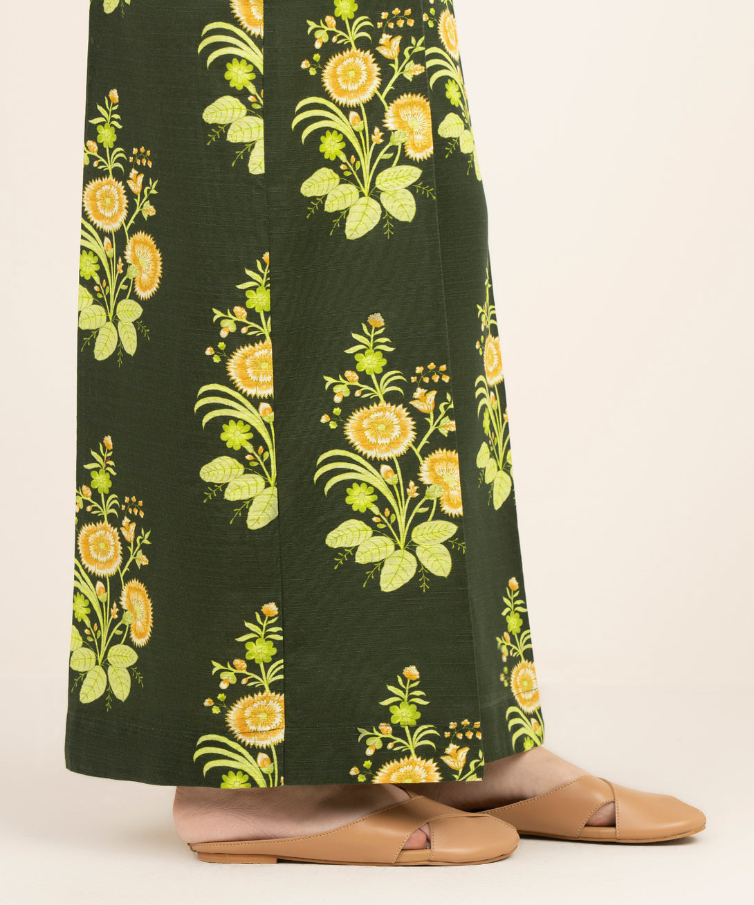 Women's RTW Cambric Green Printed Flared Pants