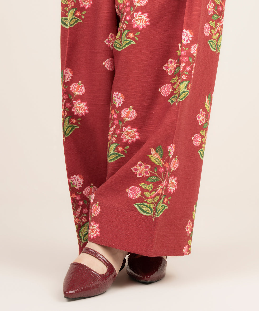 Women's RTW Cambric Printed Red Farshi Shalwar